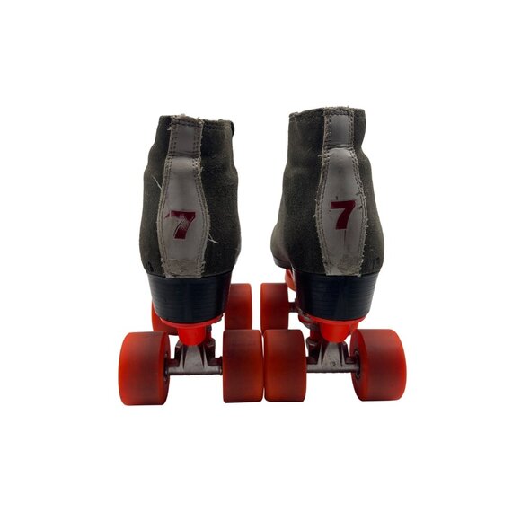 Vintage Gray Suede Quad Roller Skates With Red Wheels & Black Laces Size 7 - Picture 5 of 7